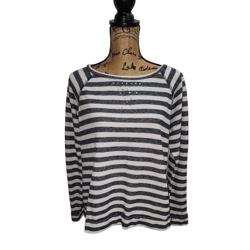 Company Ellen Tracy Striped Rhinestone Sweatshirt Pullover Top XL